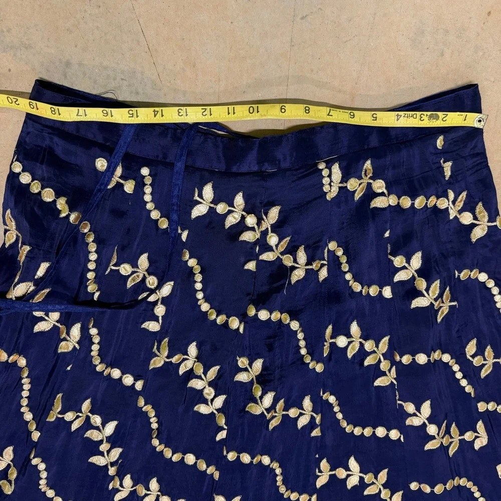 Navy Blue Gold Embroider Lehenga Full Maxi Skirt Indian Wedding‎ Ethnic Beaded